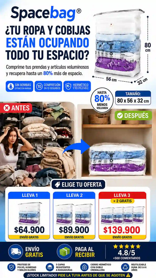 Bolsa hermetica extragrande de empaque al vacío de 80cm (No requiere bomba)